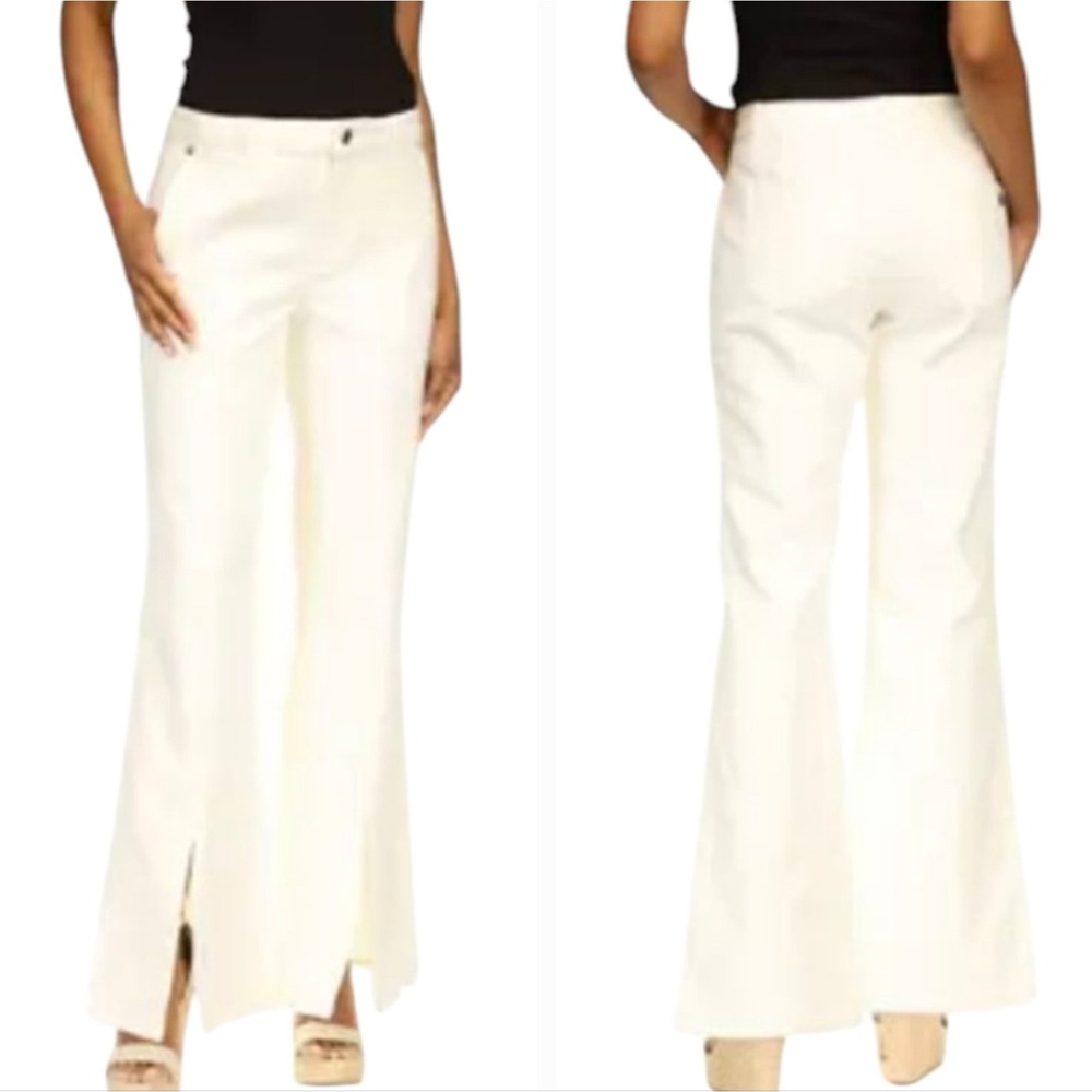 Michael Kors Selma High Rise Bootcut Jeans Cream Off-White Side Slit 16 New